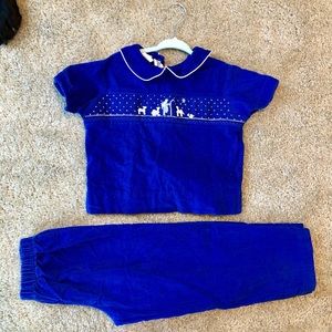 NATIVITY SMOCKED COLLARED SET ROYAL BLUE CORDUROY